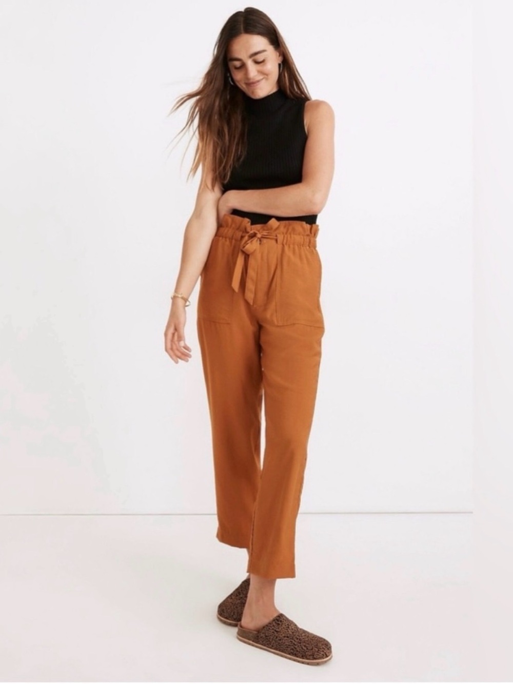 Madewell Dunaway Paperbag Pants In Burnt Orange Size